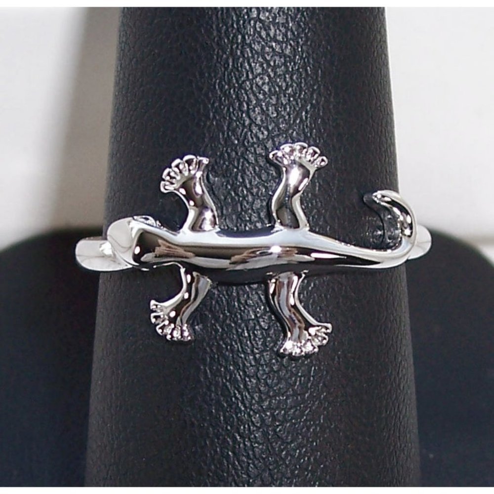 925 STERLING SILVER Gecko Lizard Ring - Picture 1 of 15